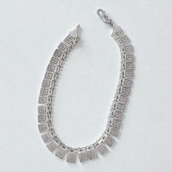 Vintage Mexico 925 Silver Greek Key Bracelet Maze Flexible Link 7.5" - Picture 5 of 9